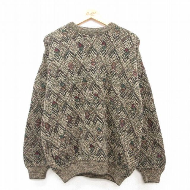 L★古着 長袖 セーター メンズ クルーネック 茶系他 ブラウン 25feb14 中古 ニット トップス