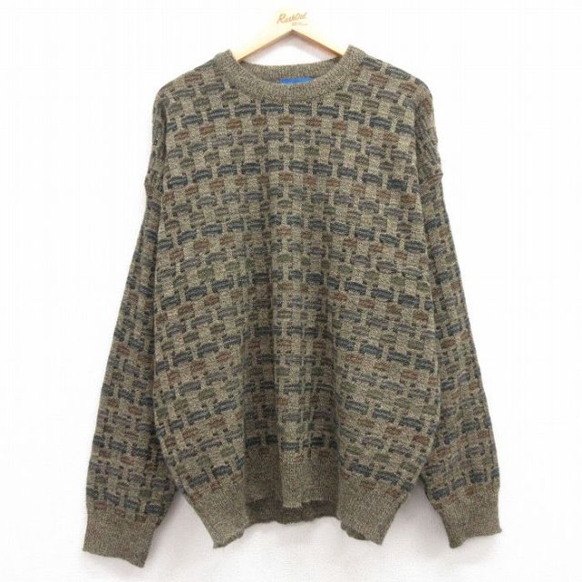 XL★古着 タウンクラフト 長袖 セーター メンズ 90年代 90s アクリル クルーネック 緑系他 グリーン 25feb14 中古 ニット トップス