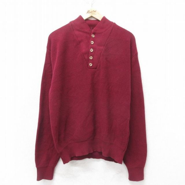 L★古着 エルエルビーン LLBEAN 長袖 セーター メンズ 80年代 80s コットン ヘンリーネック USA製 エンジ 【spe】 25feb14 中古 ニット トップス