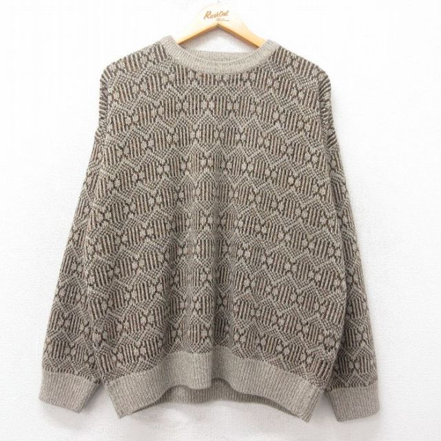 XL★古着 タウンクラフト 長袖 セーター メンズ 90年代 90s 大きいサイズ クルーネック 茶他 ブラウン 25feb15 中古 ニット トップス
