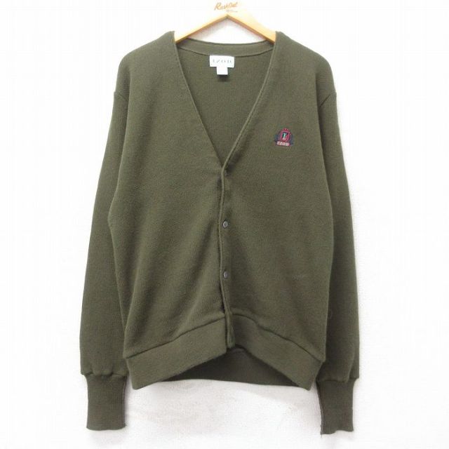 M★古着 IZOD 長袖 ニット カーディガン メンズ 90年代 90s ワンポイントロゴ アクリル 緑 グリーン 25feb15 中古 トップス