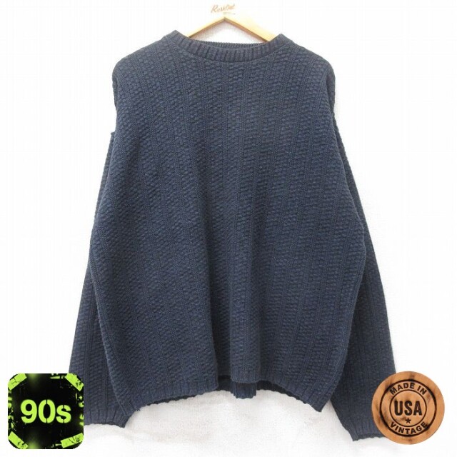 【50%OFF】90s 長袖セーター 手織り ネイビー メンズXL相当 | 古着