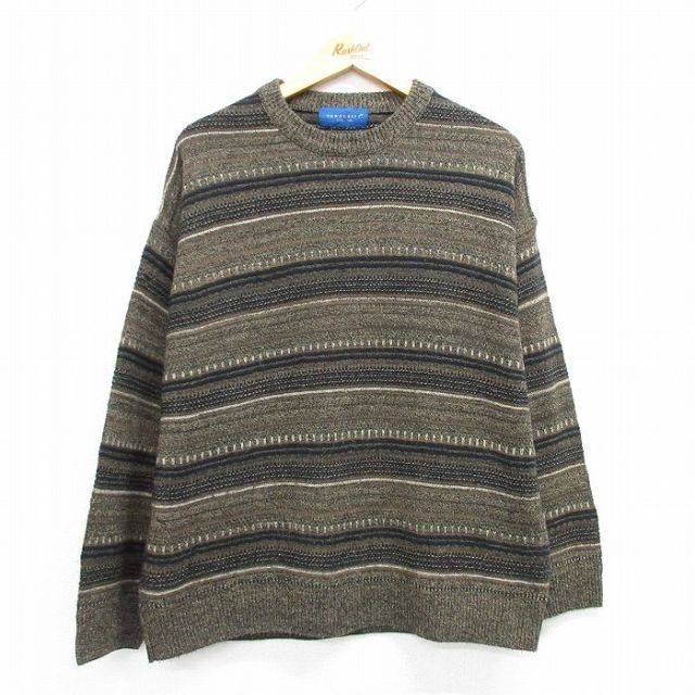 L★古着 タウンクラフト 長袖 セーター メンズ 90年代 90s クルーネック 茶系他 ブラウン 25feb17 中古 ニット トップス