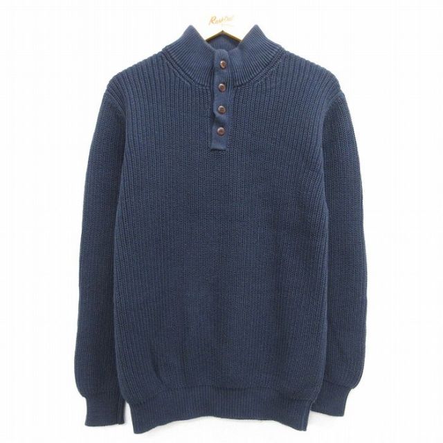 L★古着 エルエルビーン LLBEAN 長袖 セーター メンズ 00年代 00s コットン ヘンリーネック 紺 ネイビー 25feb17 中古 ニット トップス