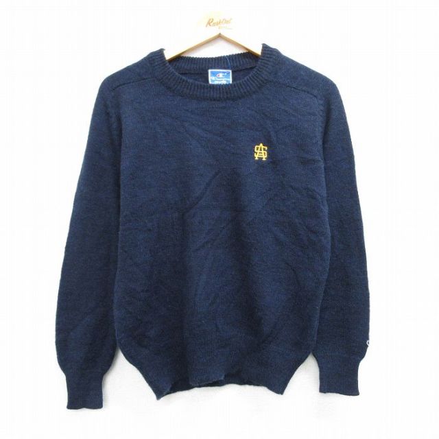 S★古着 チャンピオン champion 長袖 セーター メンズ 90年代 90s SA クルーネック 紺 ネイビー 25feb17 中古 ニット トップス