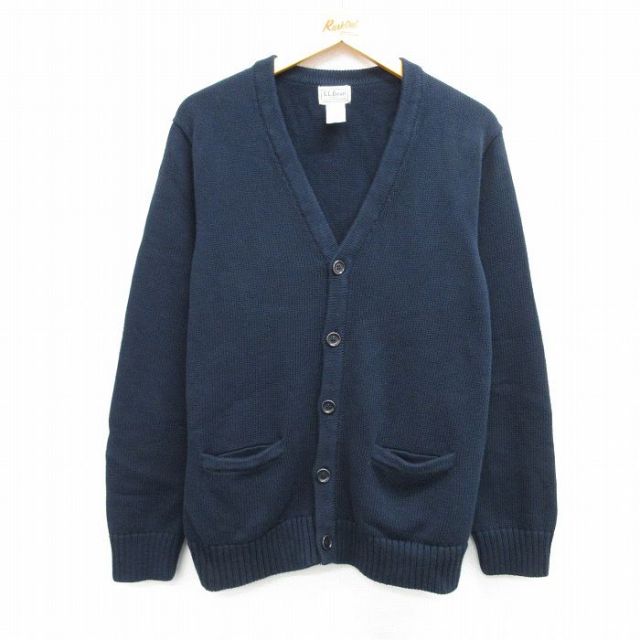 L★古着 エルエルビーン LLBEAN 長袖 ニット カーディガン メンズ 00年代 00s コットン 紺 ネイビー 25feb17 中古 トップス