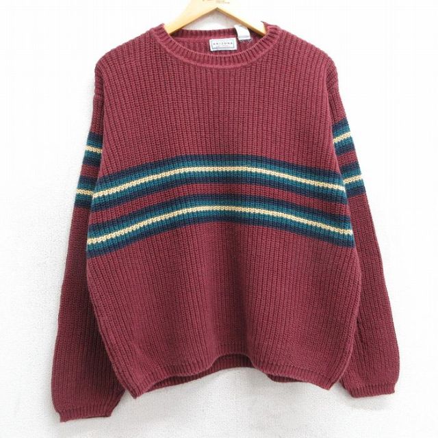 【50%OFF】L★古着 アリゾナジーンズ 長袖 セーター メンズ 00年代 00s クルーネック エンジ他 25feb17 中古 ニット トップス