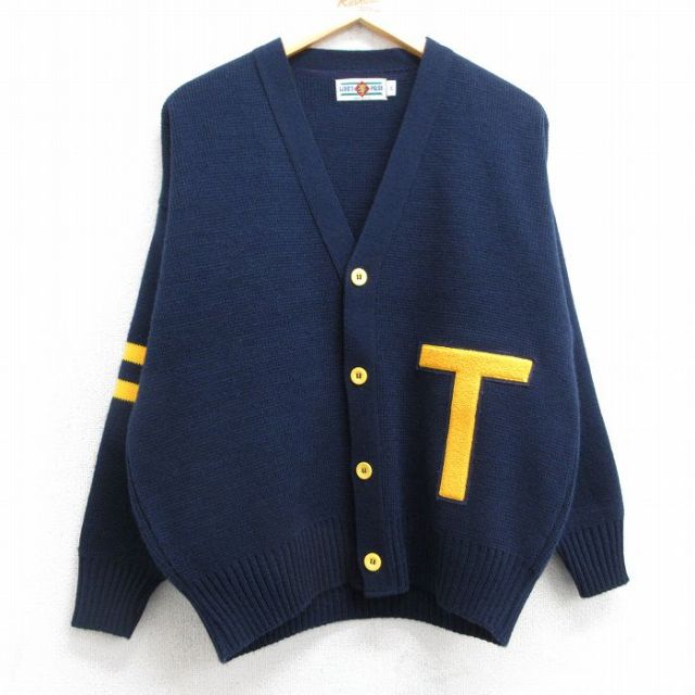 L★古着 長袖 ニット カーディガン メンズ 90年代 90s T アクリル USA製 紺他 ネイビー 25feb17 中古 トップス