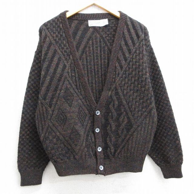 M★古着 シアーズ 長袖 ニット カーディガン メンズ 90年代 90s アクリル USA製 茶他 ブラウン 25feb17 中古 トップス