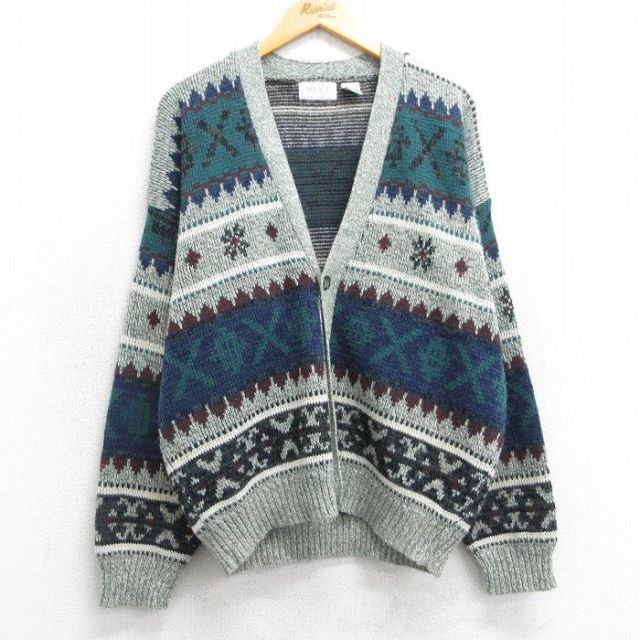 L★古着 シアーズ 長袖 ニット カーディガン メンズ 90年代 90s アクリル 紺他 ネイビー 25feb17 中古 トップス