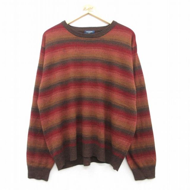 XL★古着 ドッカーズ 長袖 セーター メンズ アクリル クルーネック 赤他 レッド ボーダー 25feb17 中古 ニット トップス