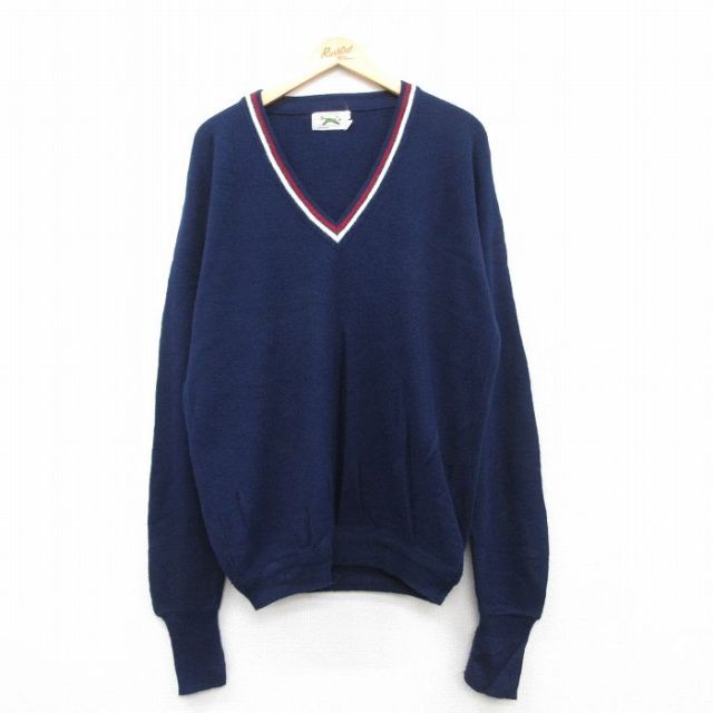 【50%OFF】L★古着 JCペニー ザフォックス THE FOX 長袖 セーター メンズ 80年代 80s 無地 Vネック 紺 ネイビー 【spe】 25feb17 中古 ニット トップス