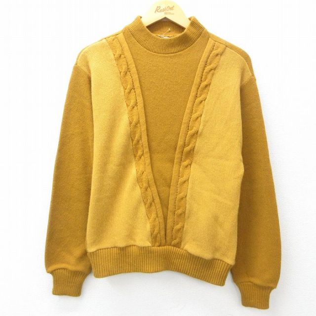 S★古着 長袖 セーター メンズ 80年代 80s モックネック ハイネック 黄系 イエロー 25feb18 中古 ニット トップス