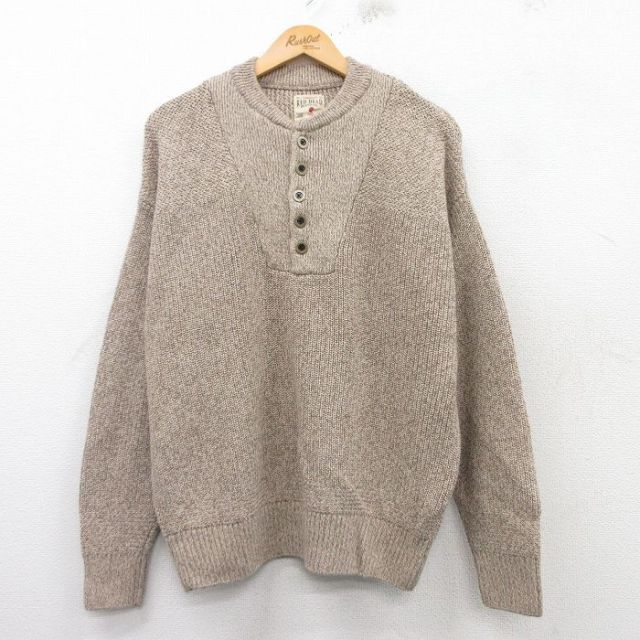 L★古着 レッドヘッド 長袖 セーター メンズ ヘンリーネック ベージュ カーキ 霜降り 25feb18 中古 ニット トップス