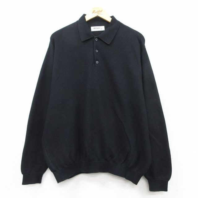 XL★古着 長袖 セーター メンズ 80年代 80s 無地 襟付き 黒 ブラック 25feb18 中古 ニット トップス