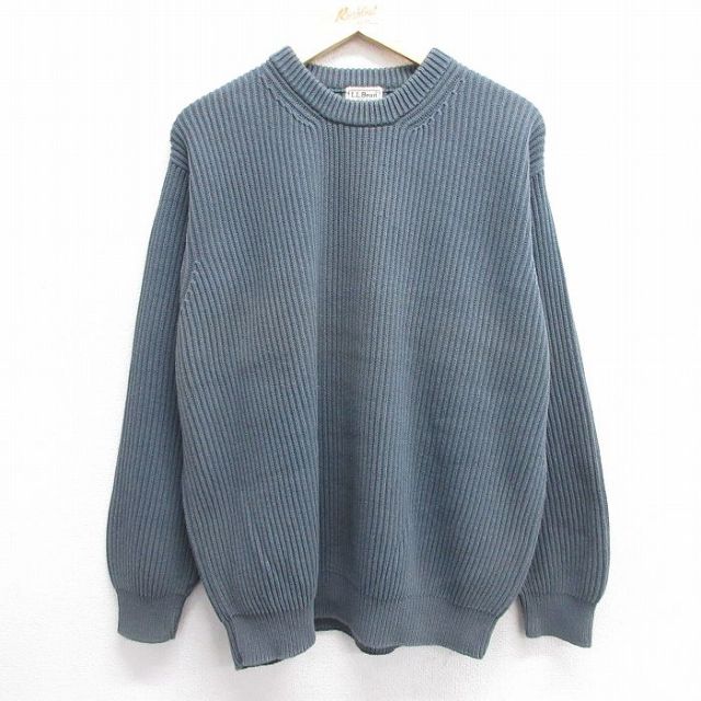 XL★古着 エルエルビーン LLBEAN 長袖 セーター メンズ 00年代 00s コットン クルーネック 薄紺 ネイビー 25feb19 中古 ニット トップス