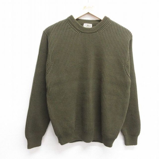 M★古着 エルエルビーン LLBEAN 長袖 セーター メンズ 00年代 00s コットン クルーネック オーストラリア製 濃緑 グリーン 25feb19 中古 ニット トップス