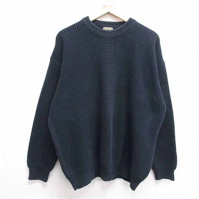XL★古着 エルエルビーン LLBEAN 長袖 セーター メンズ 00年代 00s 大きいサイズ コットン クルーネック 紺 ネイビー 25feb19 中古 ニット トップス