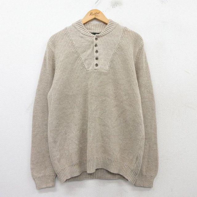 L★古着 エディーバウアー 長袖 セーター メンズ コットン ヘンリーネック 茶 ブラウン 25feb19 中古 ニット トップス