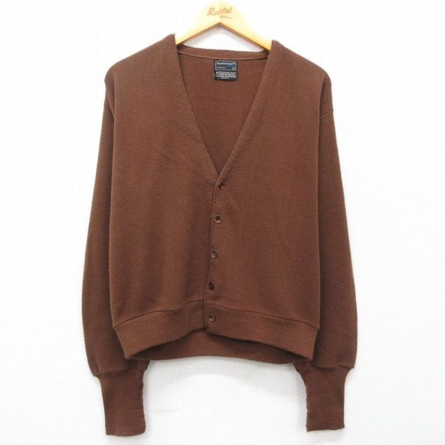 L★古着 タウンクラフト JCペニー 長袖 ビンテージ ニット カーディガン メンズ 70年代 70s 無地 アクリル 茶 ブラウン 25feb19 中古 トップス