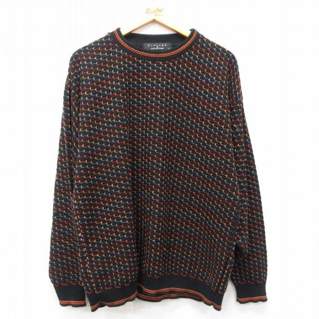 XL★古着 長袖 セーター メンズ 90年代 90s アクリル クルーネック USA製 黒他 ブラック 25feb19 中古 ニット トップス