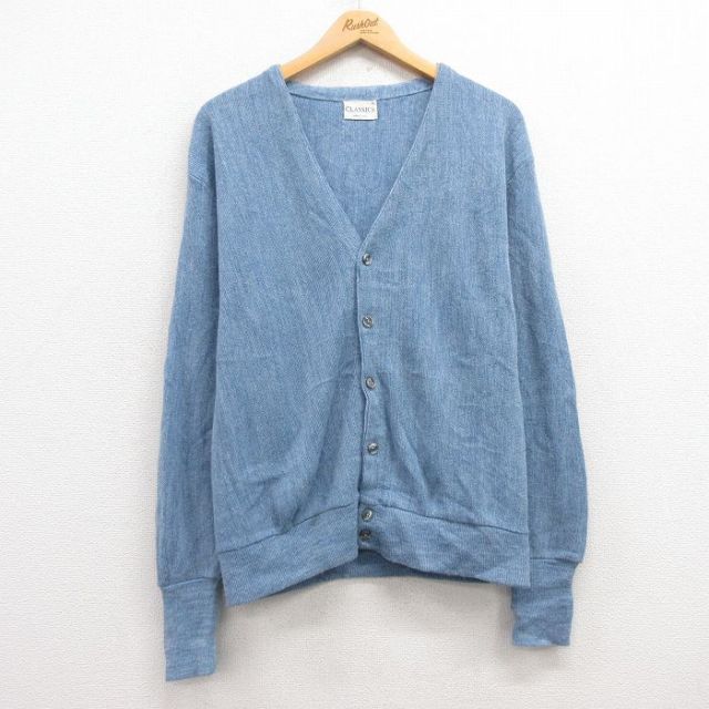 M★古着 長袖 ニット カーディガン メンズ 90年代 90s USA製 薄紺 ネイビー 25feb20 中古 トップス