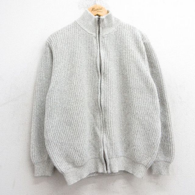XL★古着 エルエルビーン LLBEAN 長袖 フルジップ ドライバーズ ニット カーディガン メンズ 00年代 00s 無地 コットン 薄ベージュ系 カーキ 【spe】 25feb22 中古 トップス