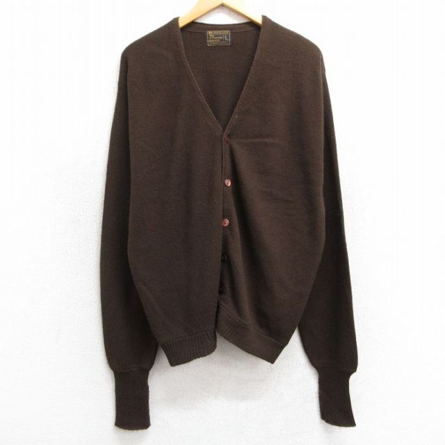 L★古着 JCペニー 長袖 ニット カーディガン メンズ 90年代 90s 無地 アクリル 濃茶 ブラウン 25feb22 中古 トップス