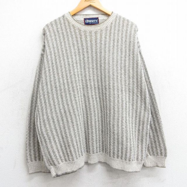 【20%OFF】XL★古着 リバティ 長袖 セーター メンズ 90年代 90s クルーネック USA製 薄ベージュ他 カーキ 【spe】 25feb26 中古 ニット トップス