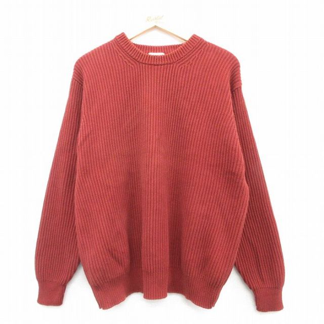 L★古着 エルエルビーン LLBEAN 長袖 セーター メンズ 00年代 00s コットン クルーネック エンジ 25feb26 中古 ニット トップス