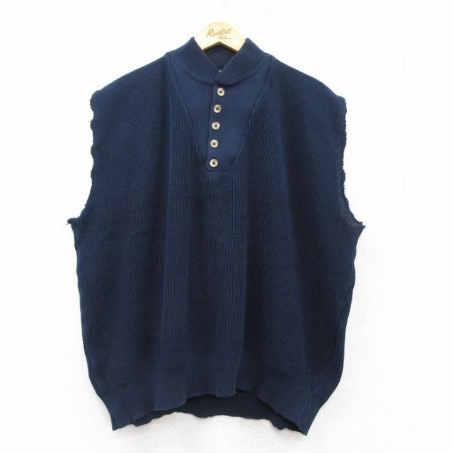 XL★古着 エルエルビーン LLBEAN ニット ベスト メンズ 80年代 80s 大きいサイズ コットン ヘンリーネック USA製 紺 ネイビー 25feb26 中古 トップス