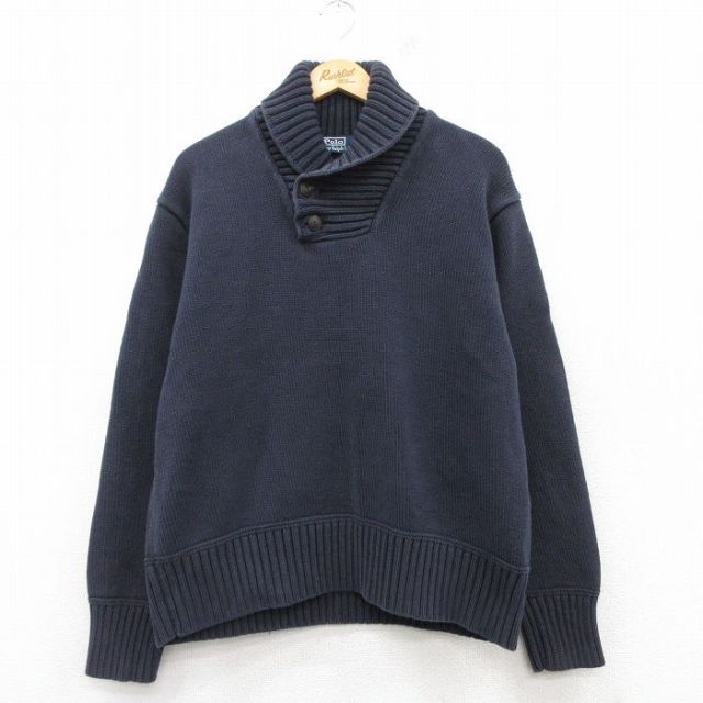 XL★古着 ラルフローレン Ralph Lauren 長袖 ブランド セーター メンズ 90年代 90s コットン ショールカラー 紺 ネイビー 25feb26 中古 ニット トップス