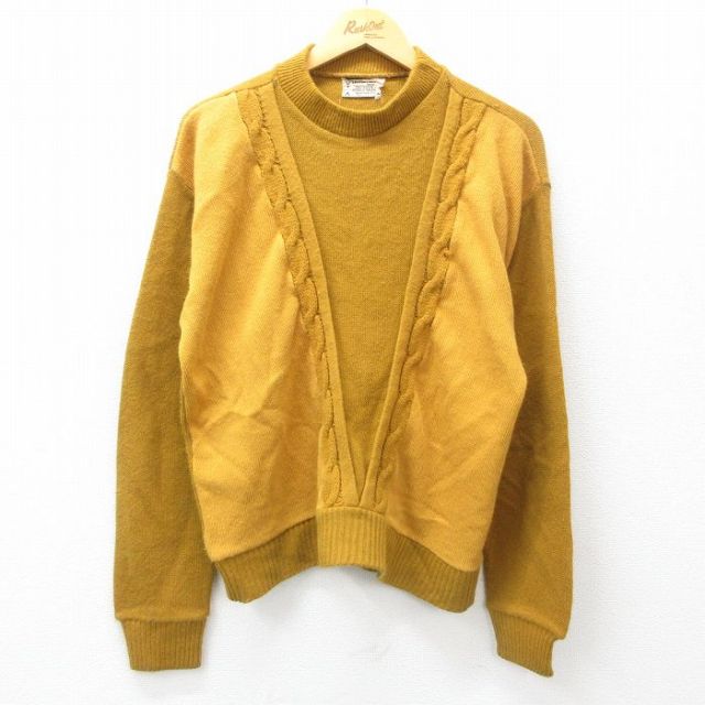 【50%OFF】L★古着 長袖 セーター メンズ 80年代 80s アクリル クルーネック 黄系 イエロー 25feb27 中古 ニット トップス