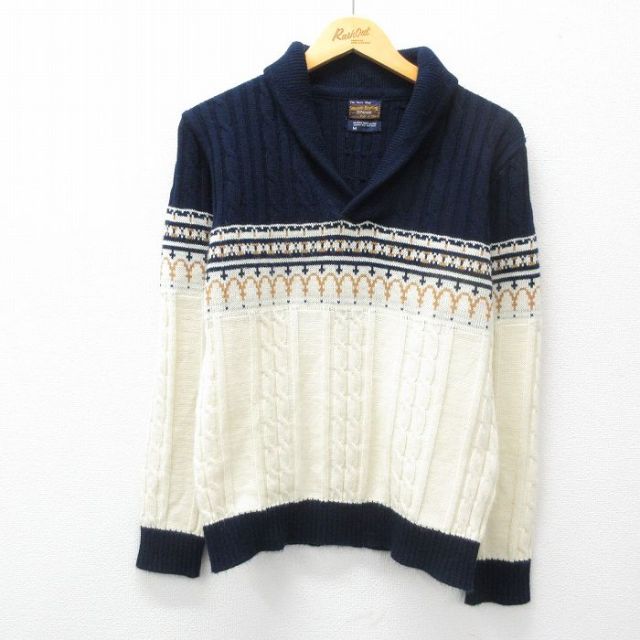 【50%OFF】M★古着 JCペニー 長袖 ケーブル セーター メンズ 80年代 80s ショールカラー 白他 ホワイト 25feb27 中古 ニット トップス
