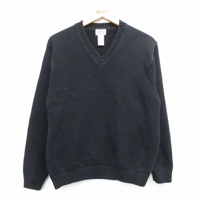 M★古着 エルエルビーン LLBEAN 長袖 セーター メンズ 00年代 00s 無地 コットン Vネック 黒 ブラック 25feb28 中古 ニット トップス