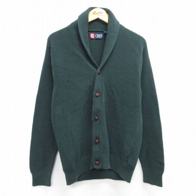 【50%OFF】M★古着 チャップス 長袖 ニット カーディガン メンズ コットン ショールカラー 濃緑 グリーン 25feb28 中古 トップス