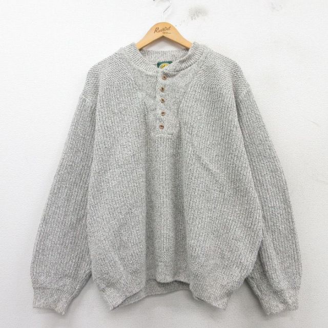 XL★古着 カベラス 長袖 セーター メンズ 90年代 90s 無地 ヘンリーネック USA製 薄グレー 【spe】 25feb28 中古 ニット トップス