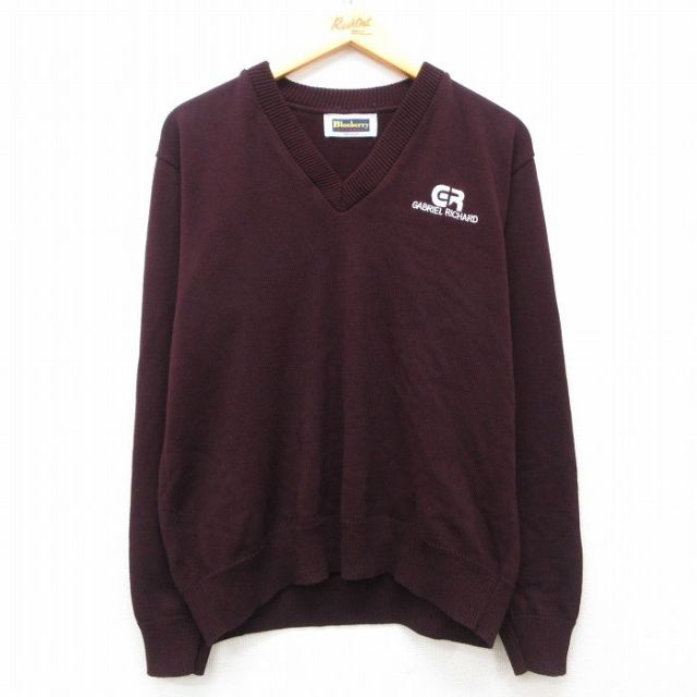 【50%OFF】L★古着 長袖 セーター メンズ 90年代 90s GABRIEL RICHARD アクリル Vネック USA製 エンジ 25mar01 中古 ニット トップス