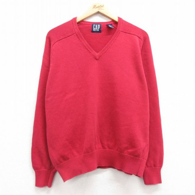 【20%OFF】L★古着 ギャップ GAP 長袖 セーター メンズ 90年代 90s コットン Vネック 濃ピンク 【spe】 25mar01 中古 ニット トップス