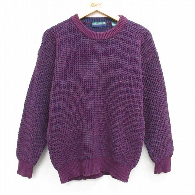 【50%OFF】M★古着 長袖 セーター メンズ 90年代 90s クルーネック 紫 パープル 25mar01 中古 ニット トップス