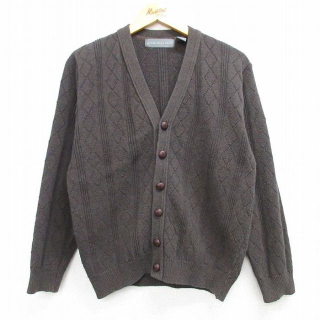 M★古着 長袖 ニット カーディガン メンズ 茶 ブラウン 25mar01 中古 トップス