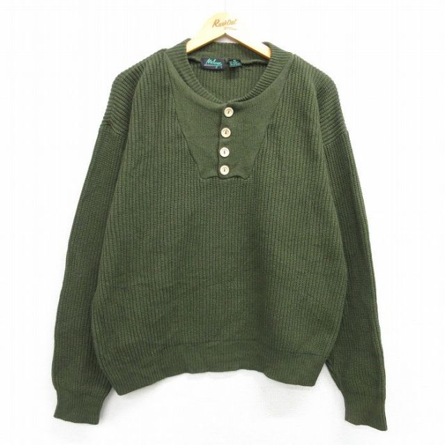 XL★古着 長袖 セーター メンズ 00年代 00s アクリル ヘンリーネック 緑 グリーン 25mar01 中古 ニット トップス