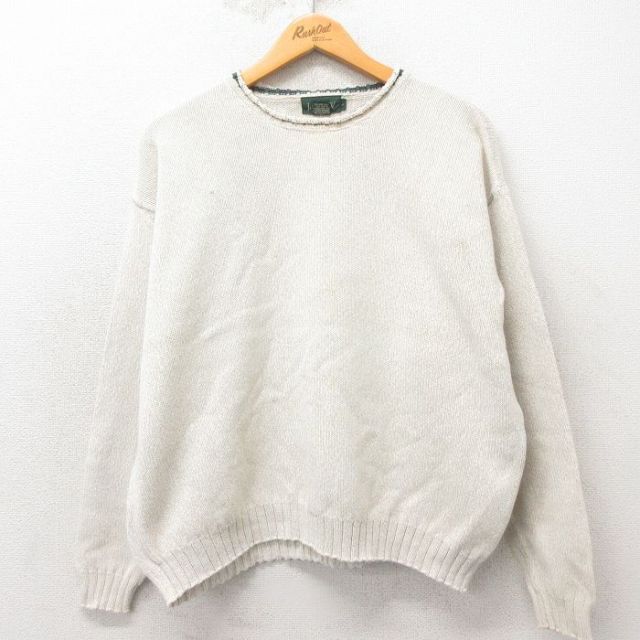 XL★古着 ジェイクルー J.CREW 長袖 セーター メンズ 90年代 90s 無地 コットン クルーネック 生成り 25mar01 中古 ニット トップス