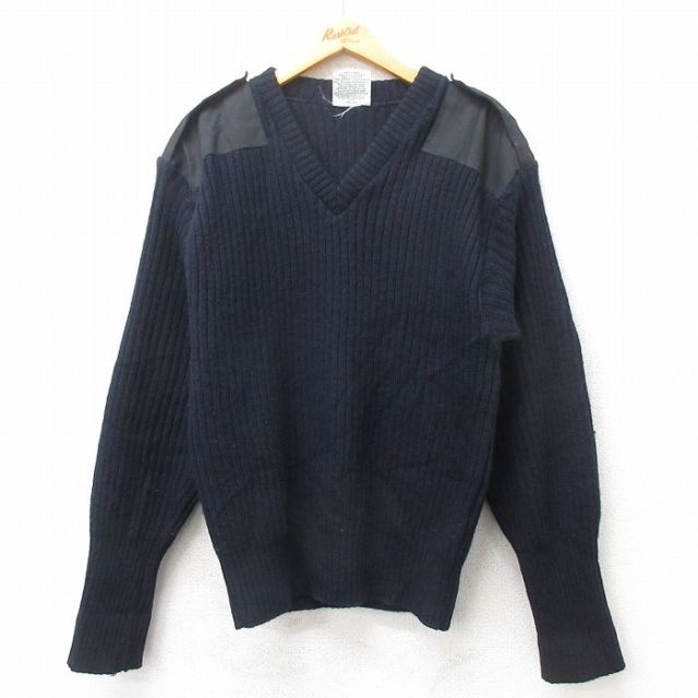 XL★古着 長袖 コマンド セーター メンズ 00年代 00s ミリタリー USMC ヒジ当て ウール Vネック USA製 紺 ネイビー 【spe】 25mar01 中古 ニット トップス