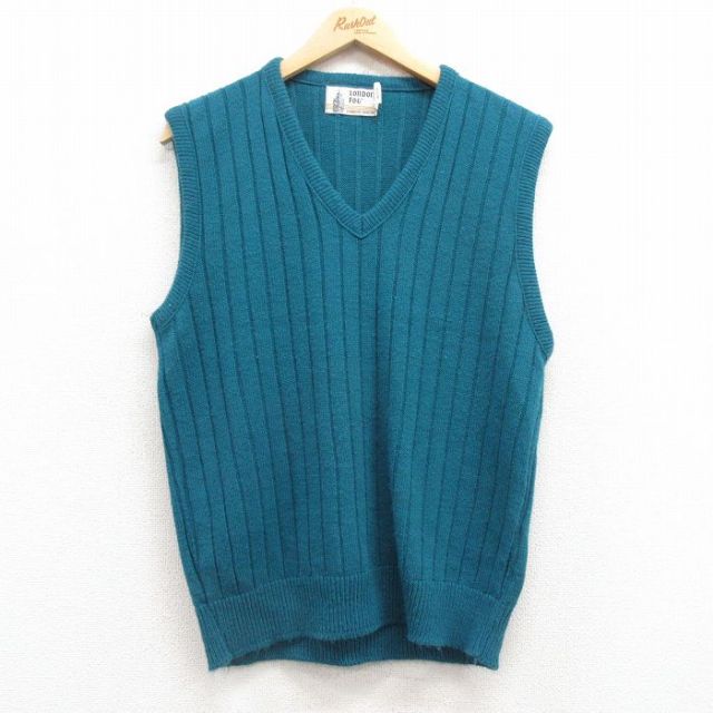 L★古着 ロンドンフォグ ニット ベスト メンズ 90年代 90s アクリル Vネック USA製 青緑 25mar06 中古 トップス