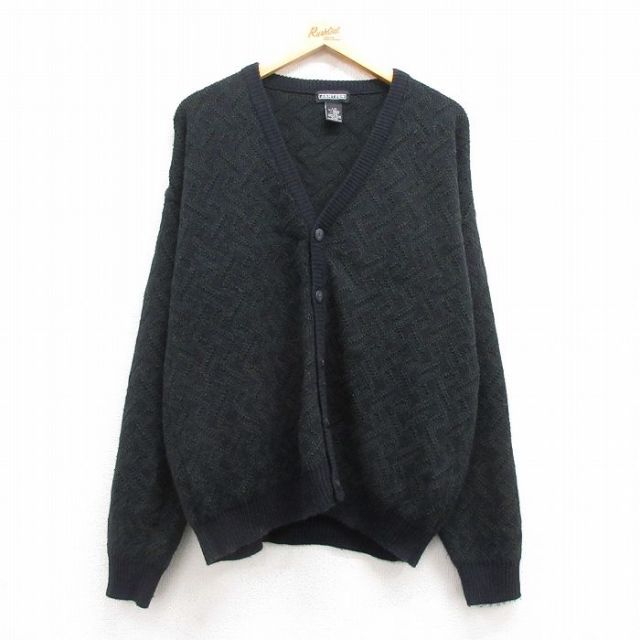 XL★古着 ジャンセン 長袖 ニット カーディガン メンズ 00年代 00s 紺他 ネイビー 25mar06 中古 トップス