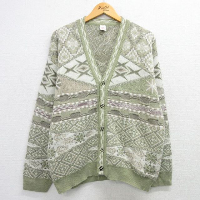 L★古着 長袖 ニット カーディガン メンズ 90年代 90s アクリル 緑系他 グリーン 25mar07 中古 トップス