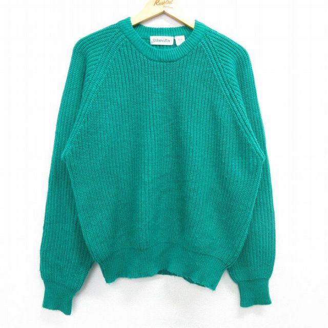 【50%OFF】L★古着 セントジョンズベイ 長袖 セーター メンズ 90年代 90s アクリル ラグラン クルーネック 緑 グリーン 25mar07 中古 ニット トップス