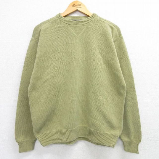 L★古着 長袖 セーター メンズ 00年代 00s コットン クルーネック 緑系 グリーン 25mar07 中古 ニット トップス