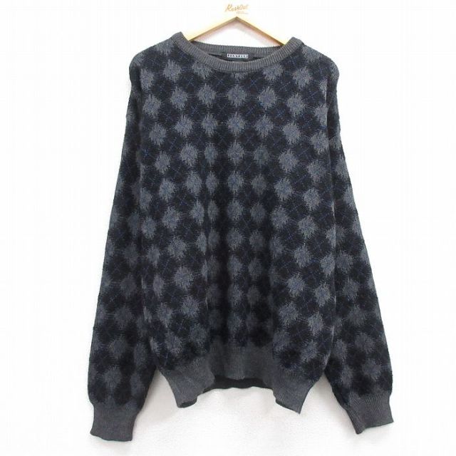 【50%OFF】L★古着 ジャンセン 長袖 セーター メンズ 00年代 00s アクリル クルーネック グレー他 25mar07 中古 ニット トップス